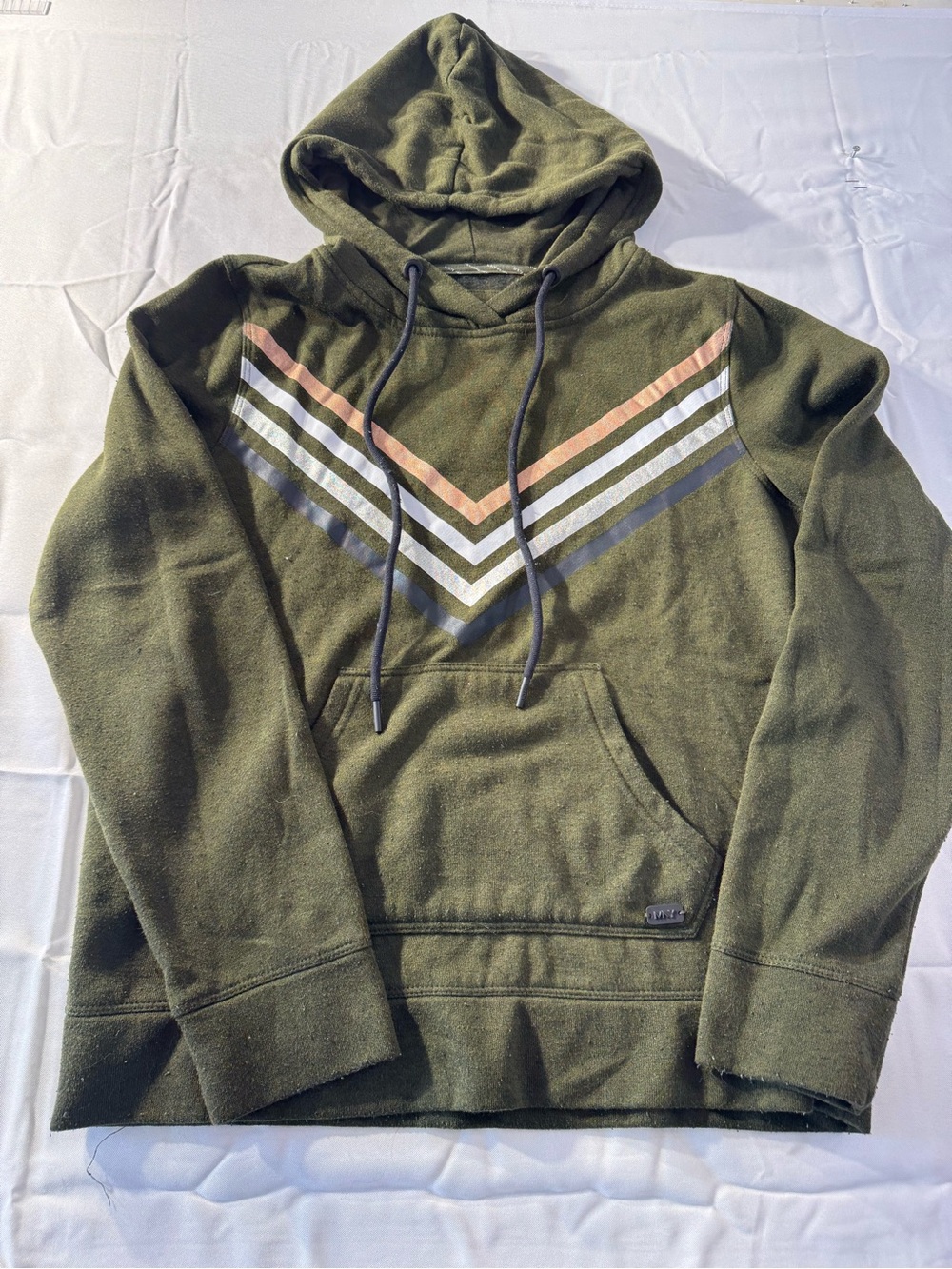 Marc New York Small Olive Hooded Pullover with Striped Chevron Accent